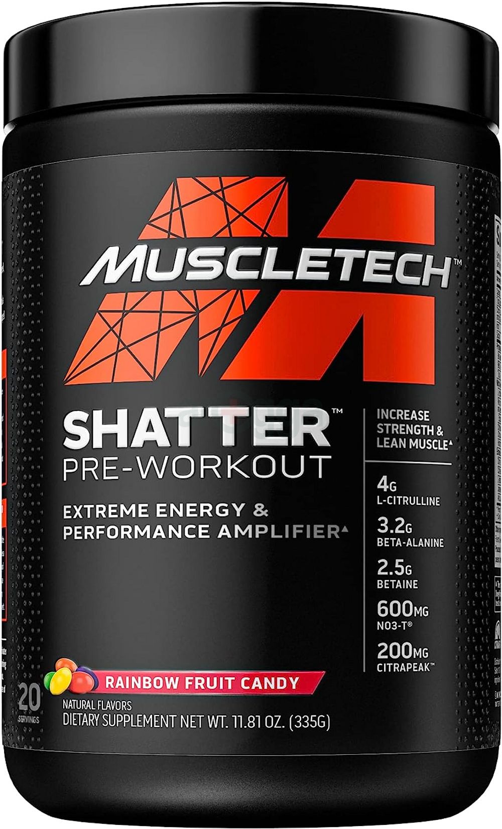 Muscletech Shatter Pre-Workout, Rainbow Fruit Candy, 20 Serving