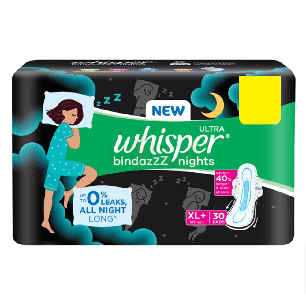 Whisper Bindazzz Nights Sanitary Pads for Women, XL+ 30 Napkins