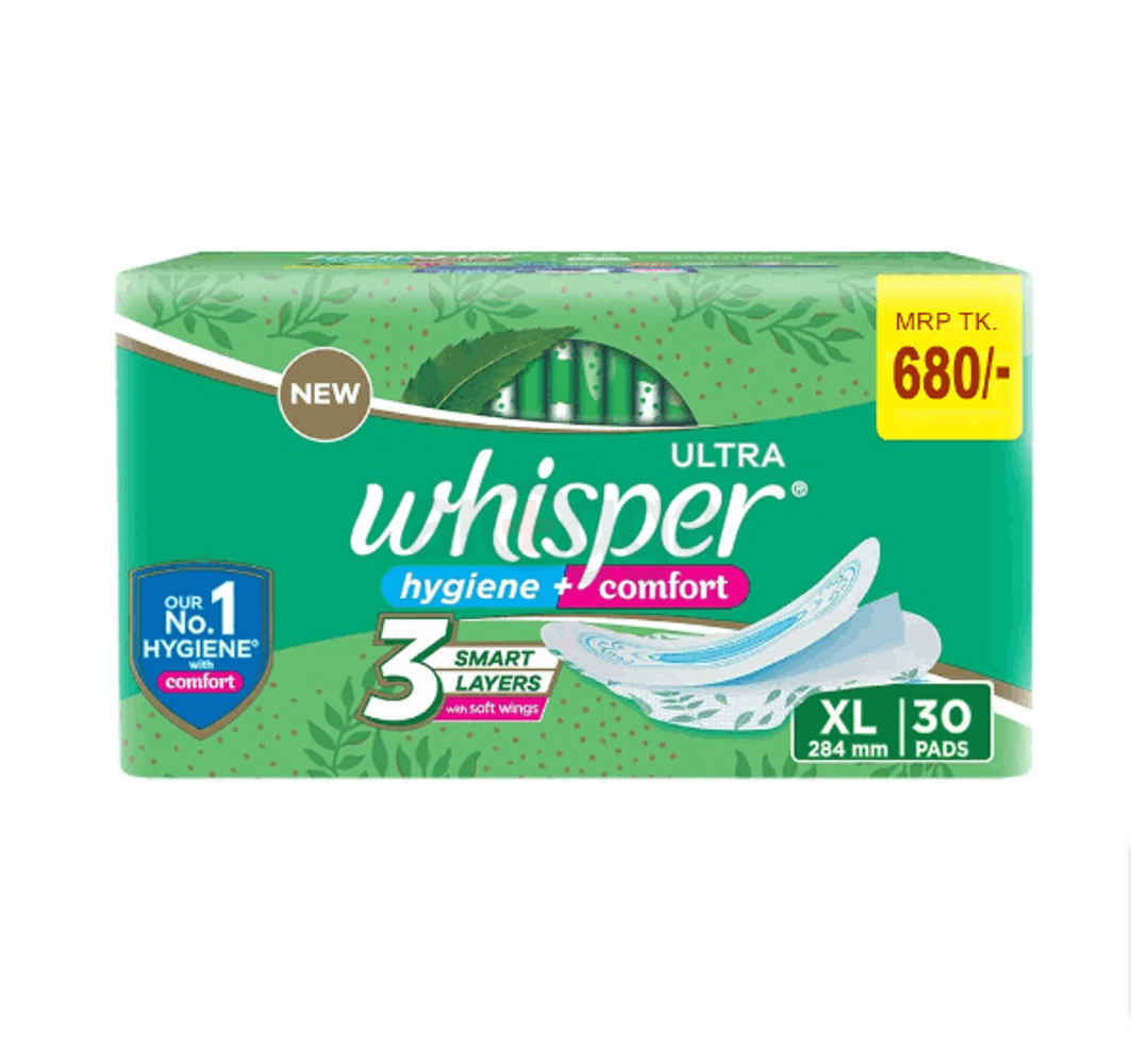 Whisper Ultra Clean Sanitary Pads for Women XL 30 Napkins